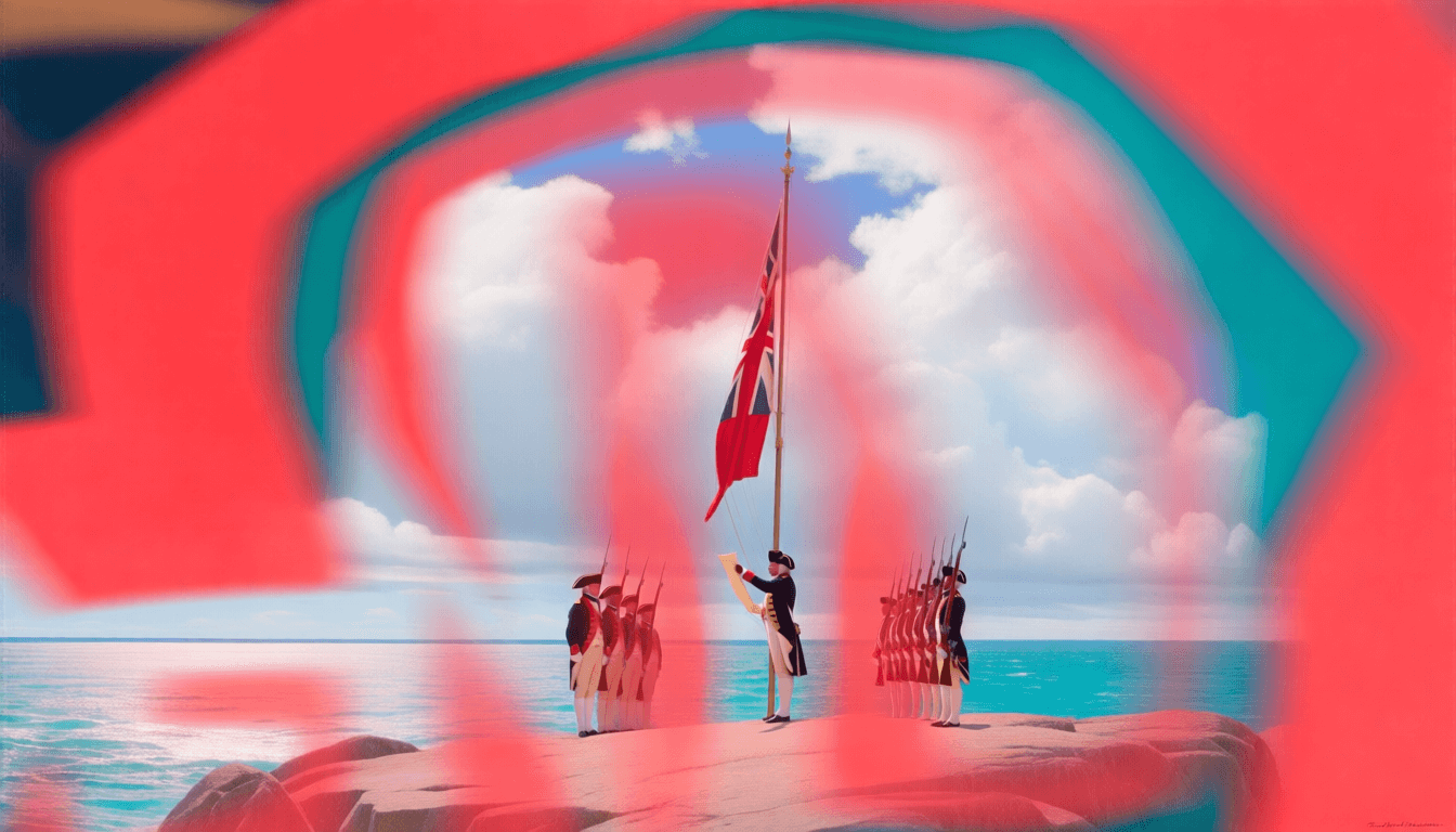 Cerimônia de posse britânica na Ilha da Posse em 1770